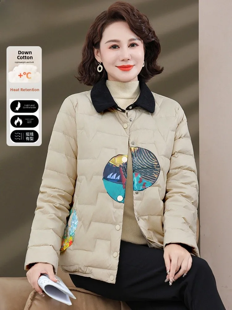 

Sli Lightweight down Cotton Jaet Winter Outerwear for Middle-Aged And ly Women Faionable Wide-ouldered Coat