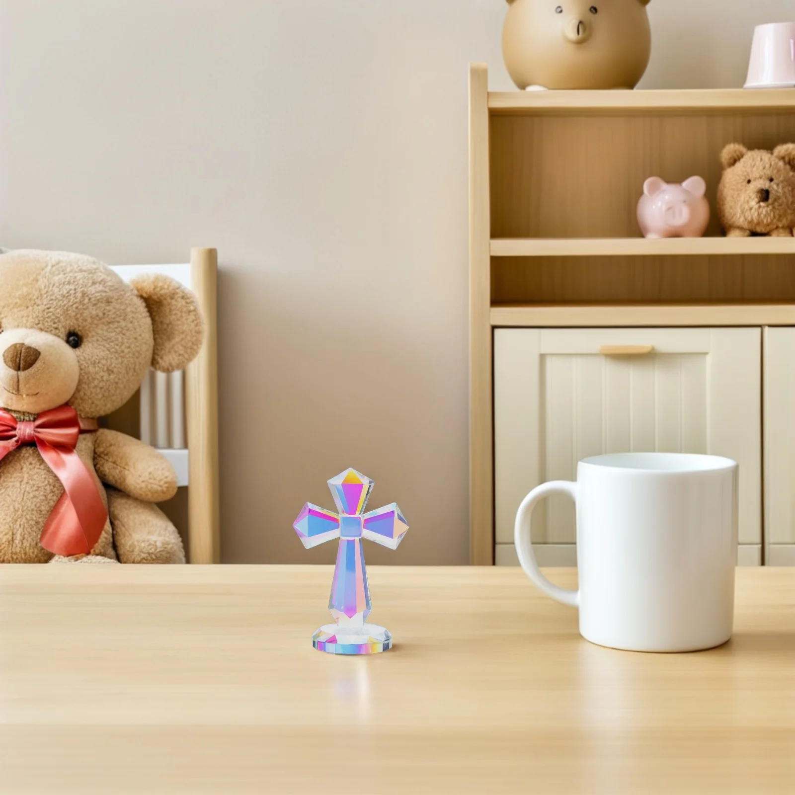 

Crystal Standing Cross Decor Colorful Glass Religious Holy Prayer Ornament for Home Office Tabletop Decoration