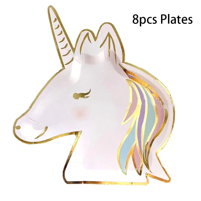 Unicorn Disposable Tableware Unicorn Party Supplies Paper Plates Napkins Happy Unicorn Birthday Party Decor Rainbow Horse Girl