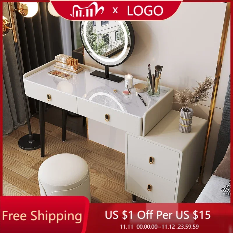 Ornaments Storage Vanity Table Vanity Mirror Led Light Multifunction Nordic Dresser Near Bed Drawers Penteadeira Decoration