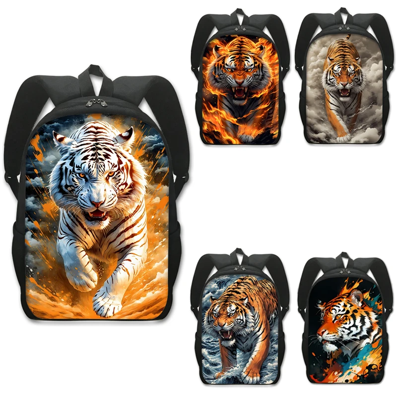 

Cool White Tiger Print Backpack Women Men Flame Tiger Rucksack Student for Teenager Boys Girls School Bags Daypack Bookbag