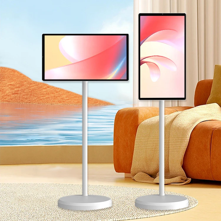 21.5 Inch Portable Smart TV White Cabinet Factory Monitor LCD Digital Marketing Stand by Me TV for Home Entertainment