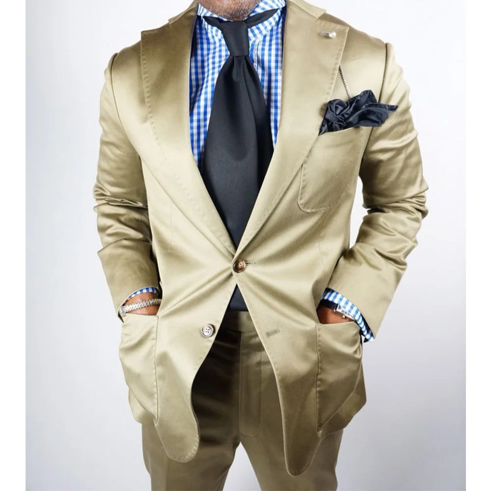 Men's Satin Suit Two-piece Set Flat Collar Single-breasted Casual Suit Suit Comfortable and Fashionable Commuting Suit Man Suits