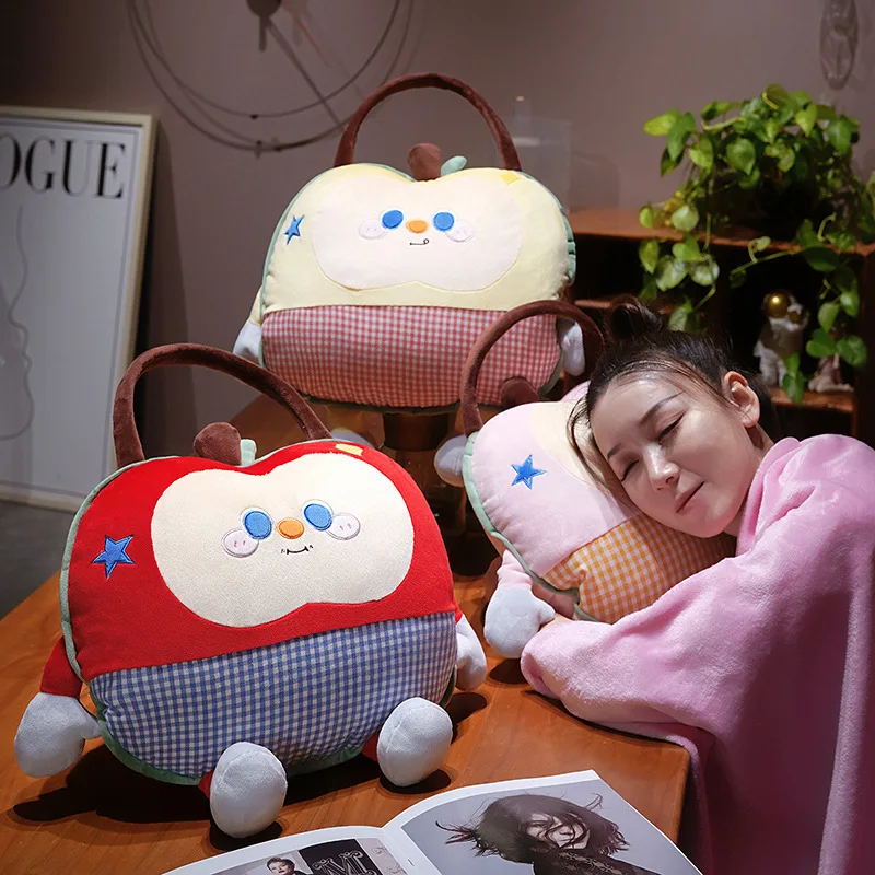 Cartoon Apple Pillow Blanket 2 in 1 Throw Quilt Cushion Office Nap Lunch Break Pillow Plush Soft Warm for Home Travel Decor
