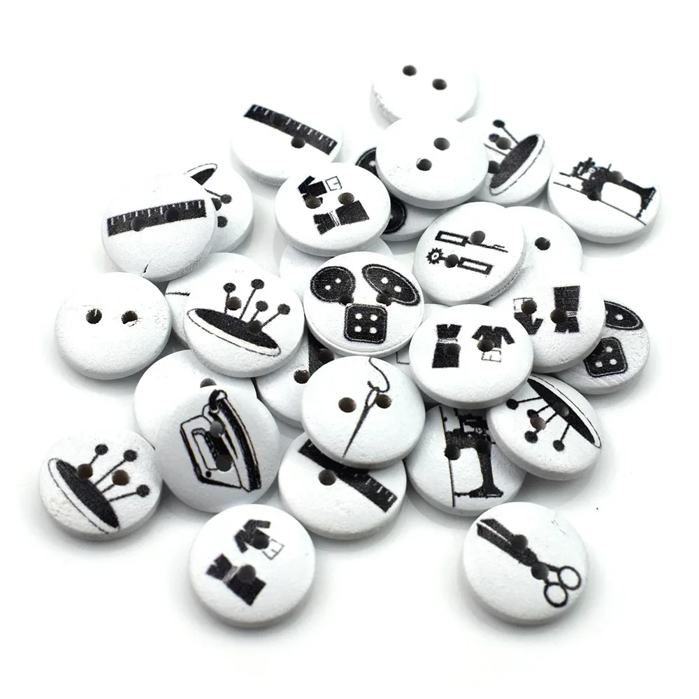 Round Wood Buttons for Sewing, 2 Holes, 15mm, Mix Sewing, Cloth, Scrapbooking, Home Clothing, 50Pcs