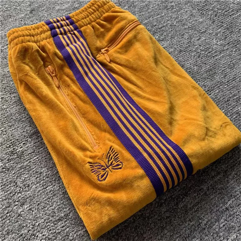 Winter Autumn Warm Stripe Embroidery AWGE Velvet Sweatpants Top Quality 1:1 Vintage Thick Fabric Mens Womens Sweatpants