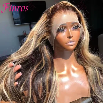 Peluca con malla frontal transparente Hd 13x6, pelucas de cabello humano resaltadas de colores para mujeres, pelucas brasileñas 4/27 rubias prearrancadas