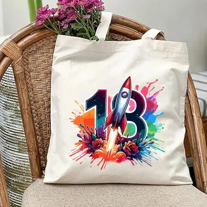 18th Birthday Rocket Splash Art Canvas Tote Bag Casual Shopping Handbag Fashion Birthday Gift For Friends