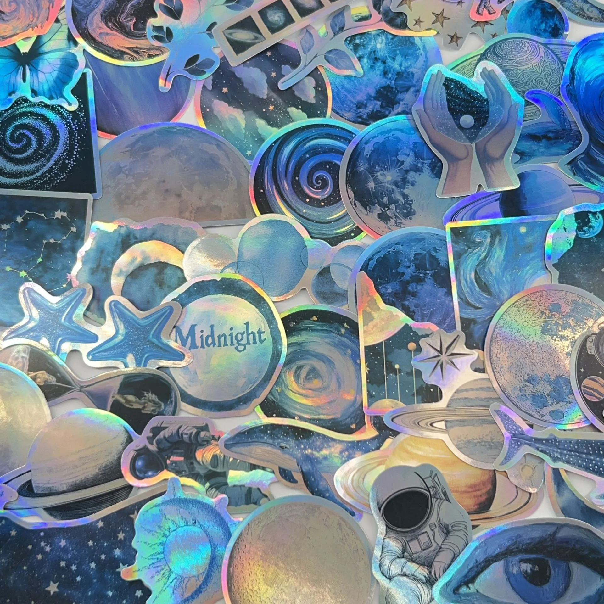 10/50PCS Cool Dark Blue Laser Outer Space Universe Planets Stickers Aesthetic DIY Laptop Phone Luggage Decals Sticker Kids Toy