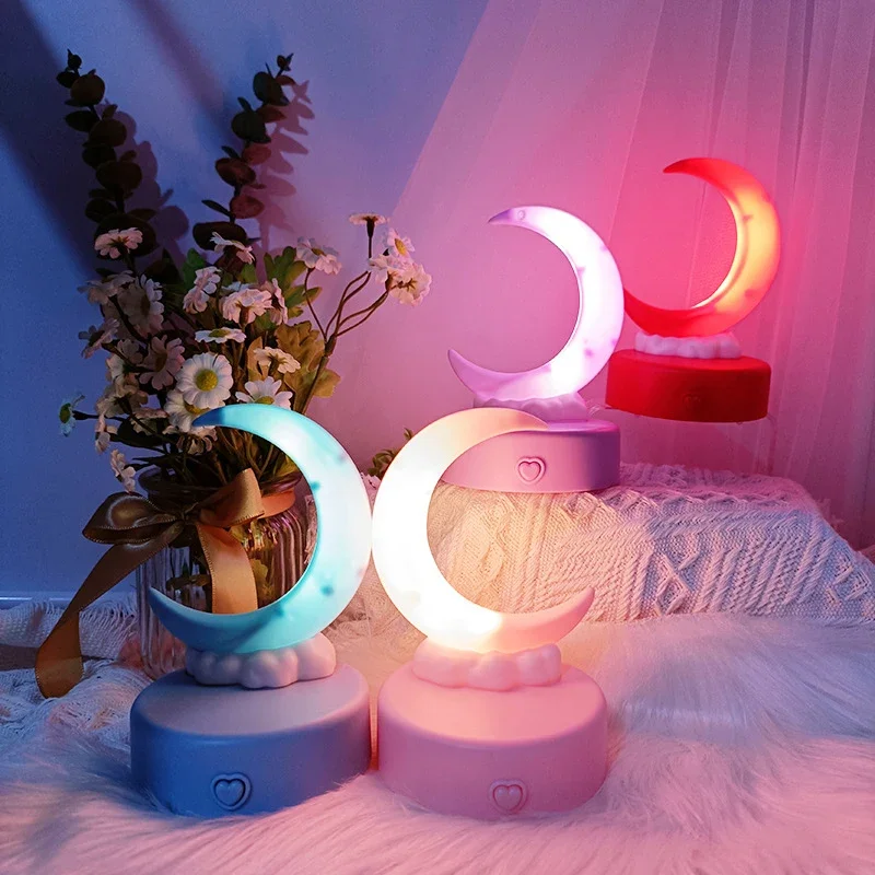 Luz decorativa da noite da lua para crianças, lâmpadas da mesa do quarto, brinquedo luminoso DIY, quarto do bebê