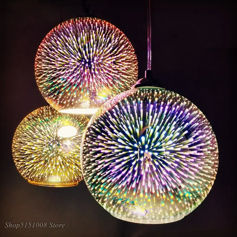 Modern 3D Colorful Pendant Lights Creativity Glass Lamp Fireworks Design Pendant Lamp Loft Bar Dining Lamp Ball Hanging Light