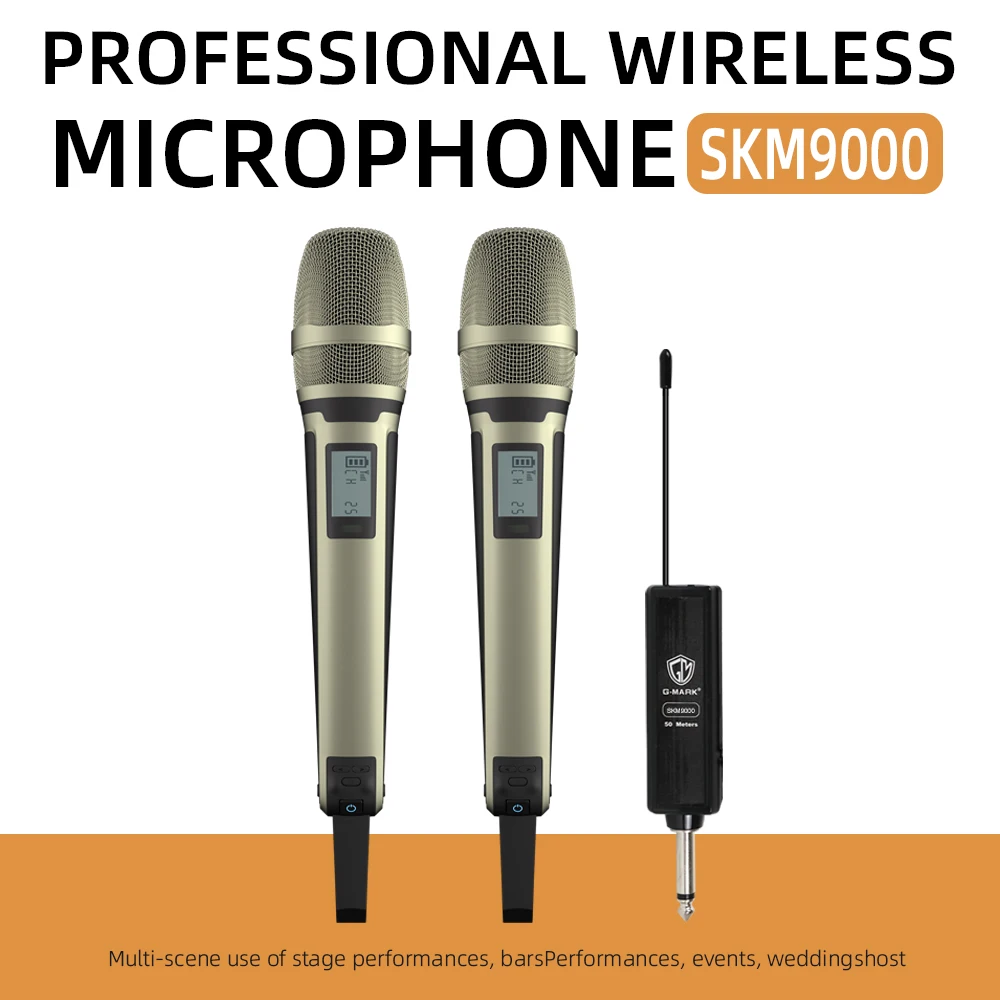 G-MARK Wireless Microphone SKM9000 2 Channels Karaoke Mic Adjustable Frequency Ultimate Sound Clarity For Party Show Teaching