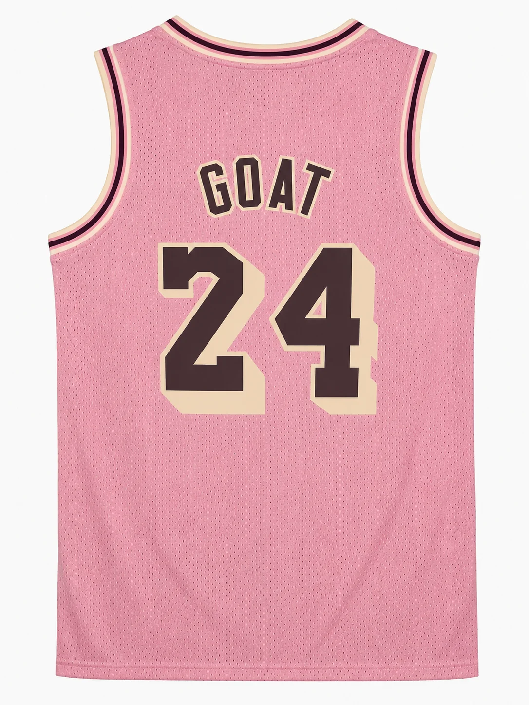 Retro LA 24 GOAT Basketball Jersey Pink Gothic Text Print with California Patches Sports Uniform Casual Vest Kids and Men Women view 2