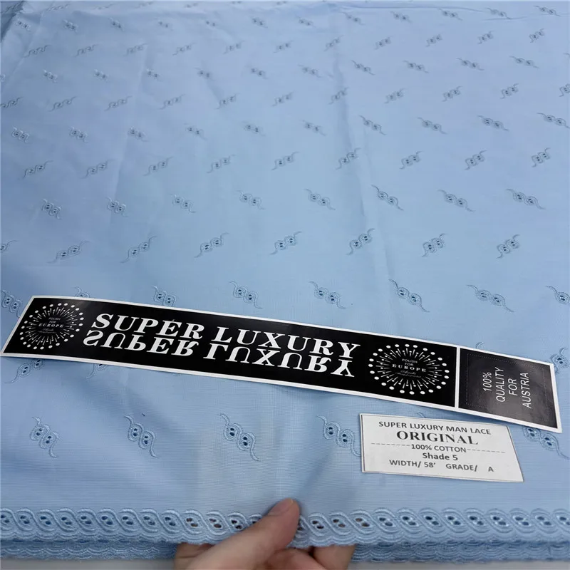 

5 Yards Nigerian 100% Cotton Polish Satin Embroidery Fabric High Quality Swiss Voile Lace Material For Men Dubai Style 24L382705