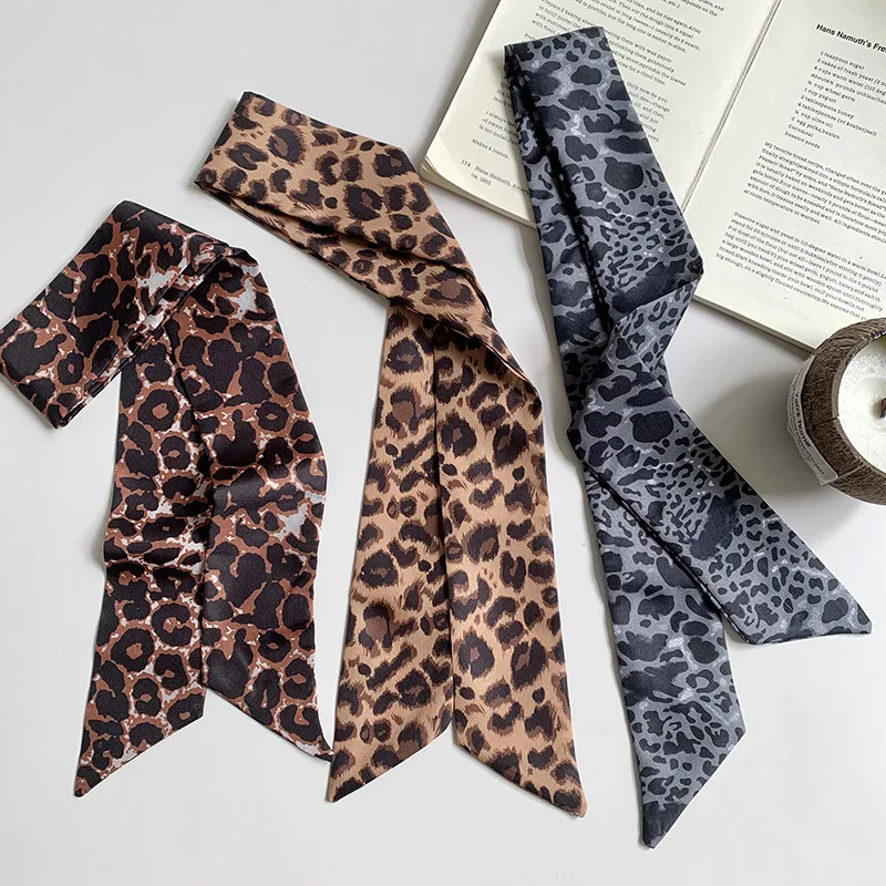 Scarf Leopard Print Irregular Polka Dot Retro Lightweight Polyester 55cm Versatile Neck Wrap Headband Bag Strap Women