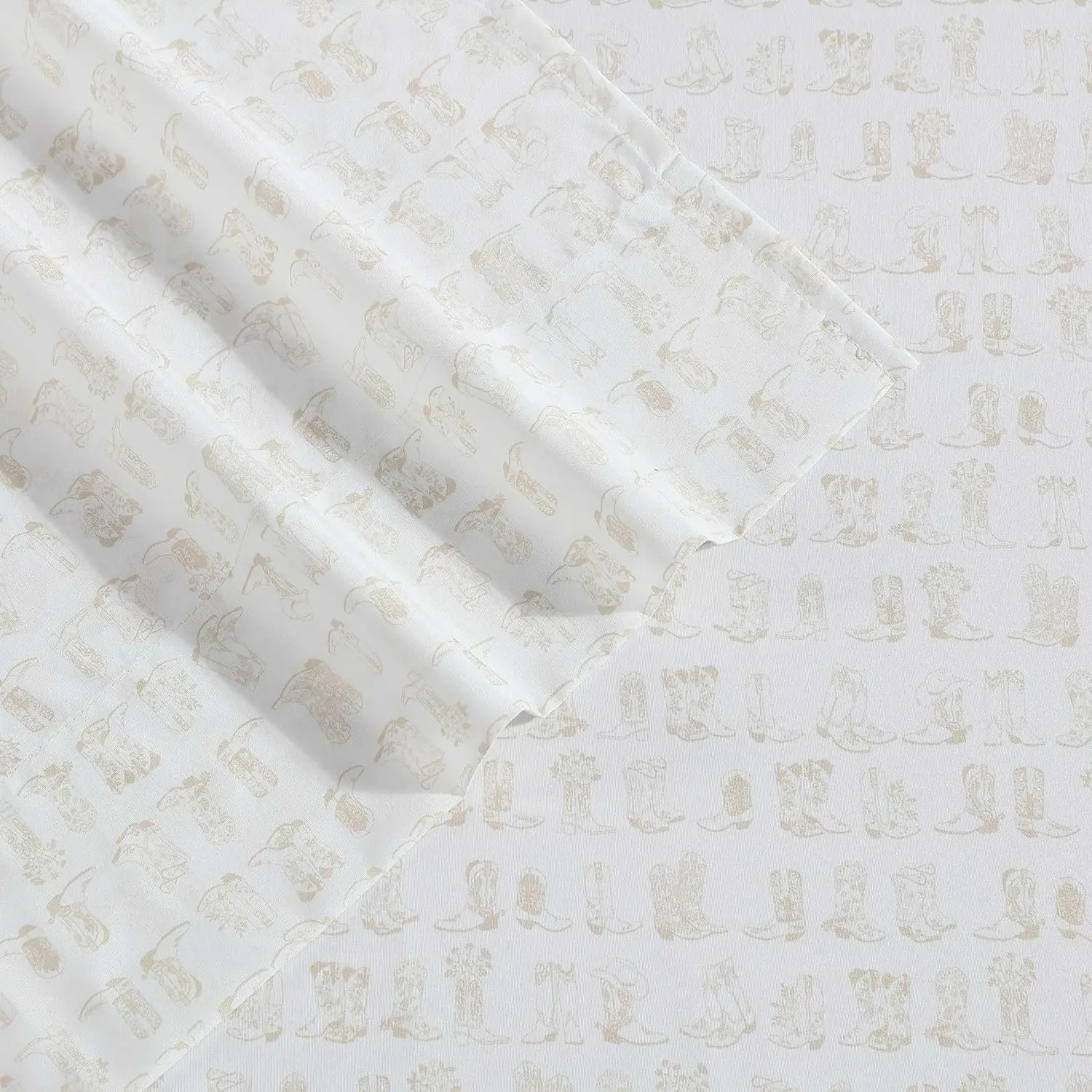 4-Piece Queen Line Dance Beige Sheet Set - Wrangler Ultra-Soft Wrinkle-Resistant, Deep Pockets, Matching Fitted Sheet