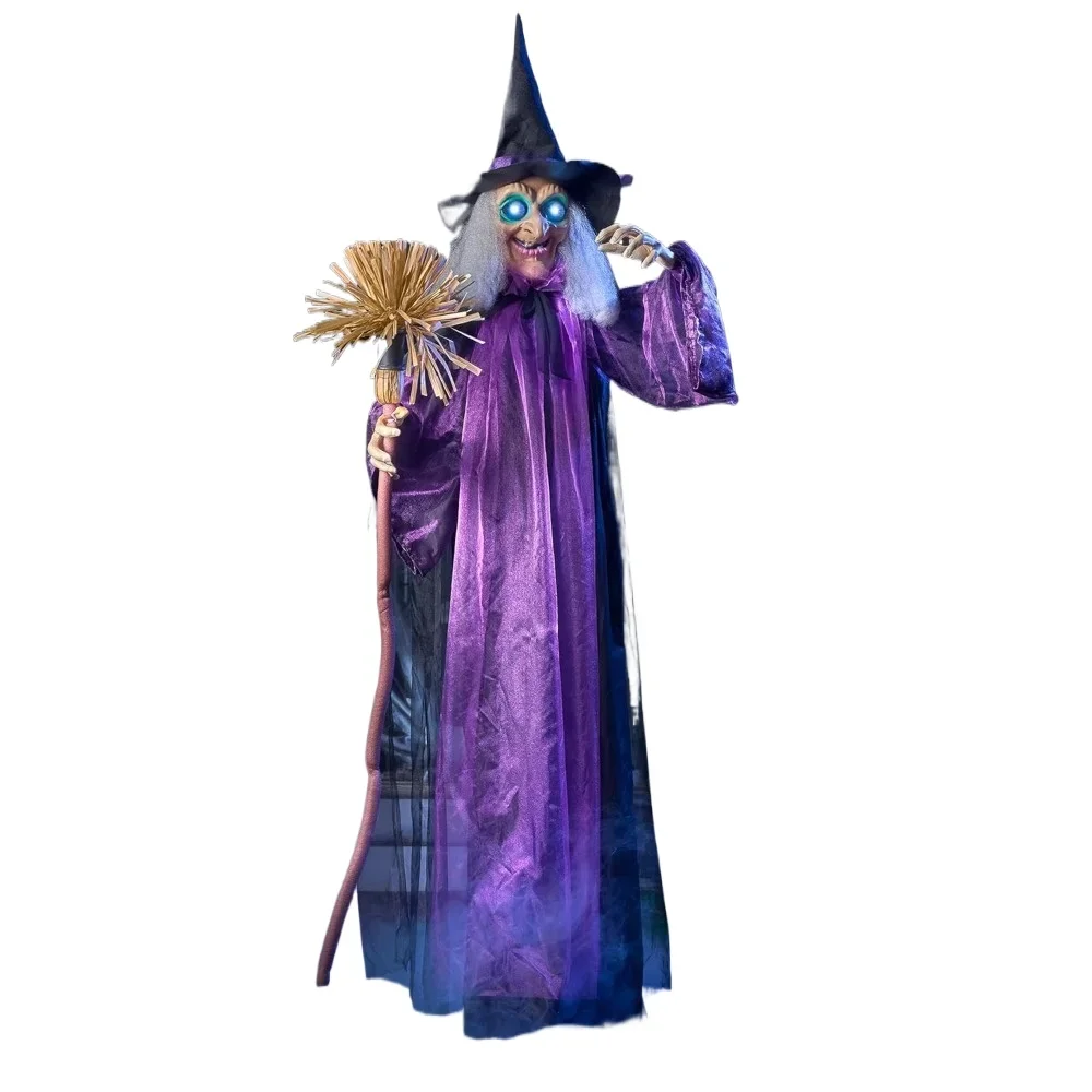 Halloween Animatronics Clearance, Scary Halloween Decorations Witch with LED Eyes and Creepy Sound, for HauntedHouse Decor