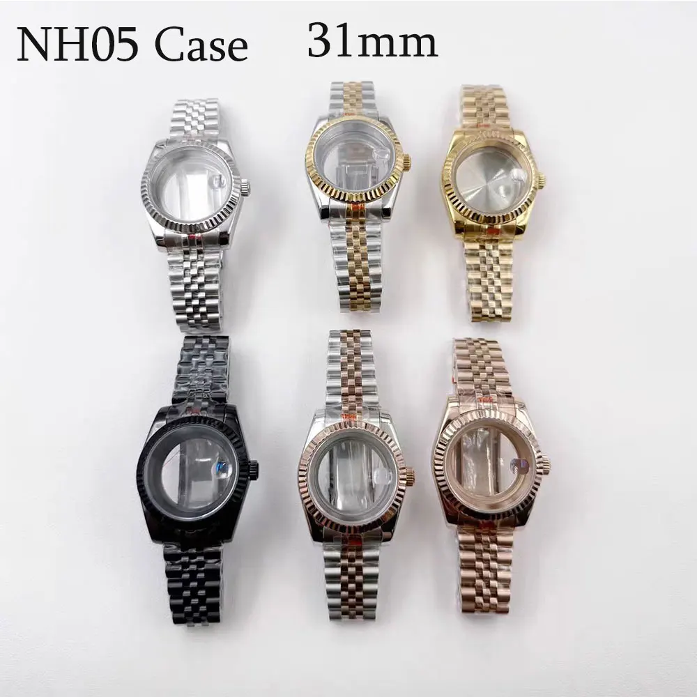 

Корпус для женских часов 31 мм, серебристый, черный, золотой, розовое золото, NH05, NH06, сапфировое стекло, корпус из нержавеющей стали, водонепроницаемый корпус.