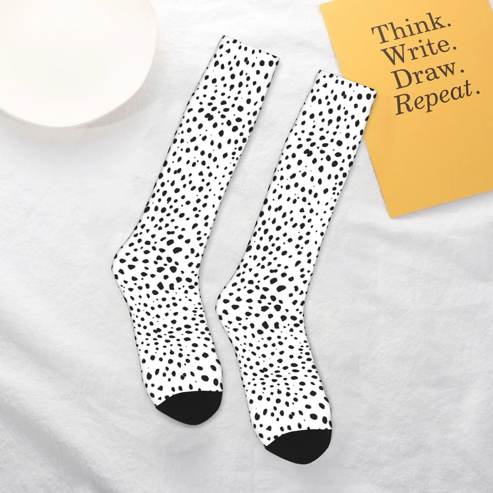 

Всесезонные чулки для экипажа, белые и черные носки с принтом собаки далматина, повседневные длинные носки, аксессуары для мужчин и женщин