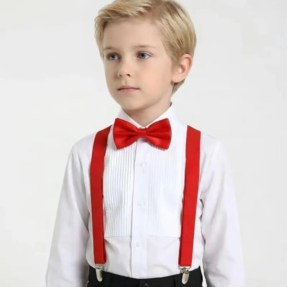 New Adjustable Suspenders Elastic Solid Color Suspenders Bowtie Y-Back Braces