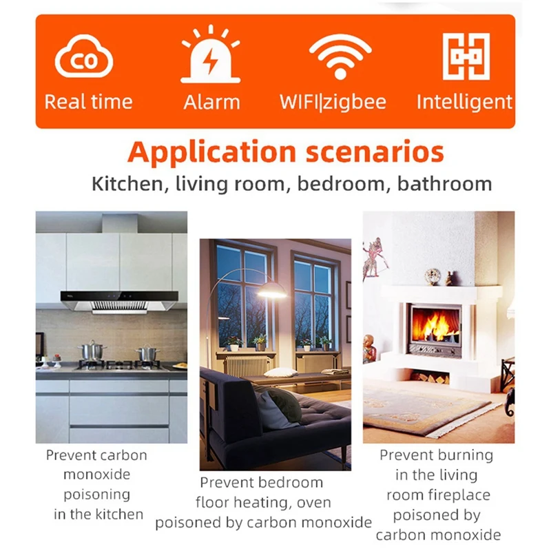 Tuya Carbon Monoxide CO Alarm Detector Support Remote APP Control Alarm Function, Durable Fine Workmanship