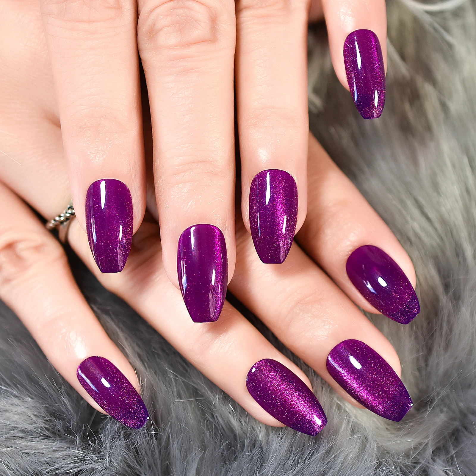 多機能ツール付きの再利用可能な指先ネイル,中程度のバレリーナ,紫のベース,ジェルネイル,マニキュア,ペディキュアアート