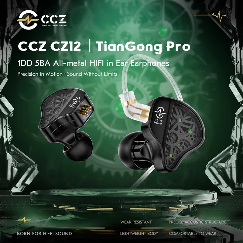 

Наушники-вкладыши CCZ TianGong Pro CZ12 1DD 5BA, полностью металлические, с гибридными драйверами, проводные, Hi-Fi, высокого разрешения, спортивные