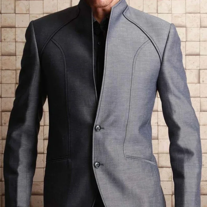 Trajes de túnica para hombre con cuello levantado, 2 piezas, moda Formal, esmoquin para novio de boda, conjunto de estilo de negocios, chaqueta con pantalones