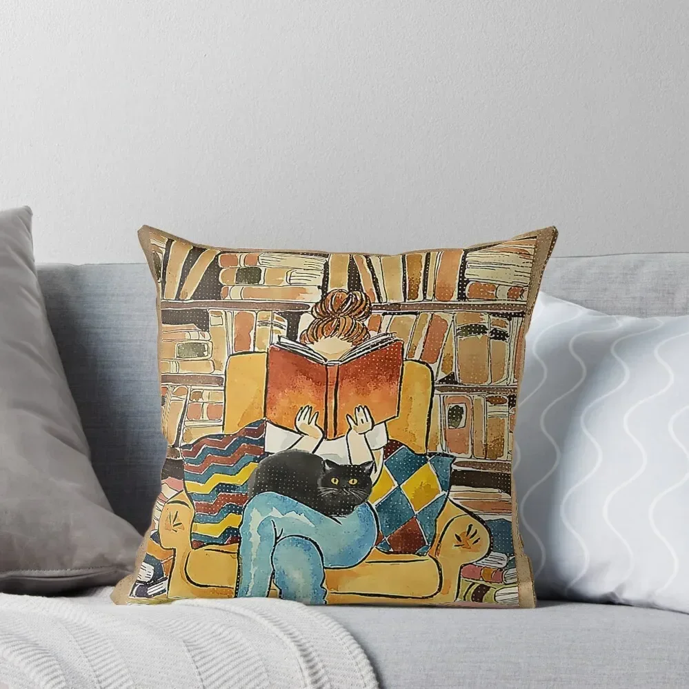 

Just A Girl Who Loves Cats And Books Throw Pillow Decorative Cushions For Living Room Decorative Sofa Cushion Plaid Sofa pillow
