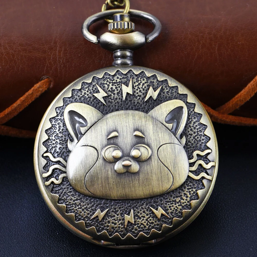 

New Cute Anime Little Panda Quartz Pocket Watch Vintage Dial with Chain Necklace Pendant Jewelry Clock Festival Gift