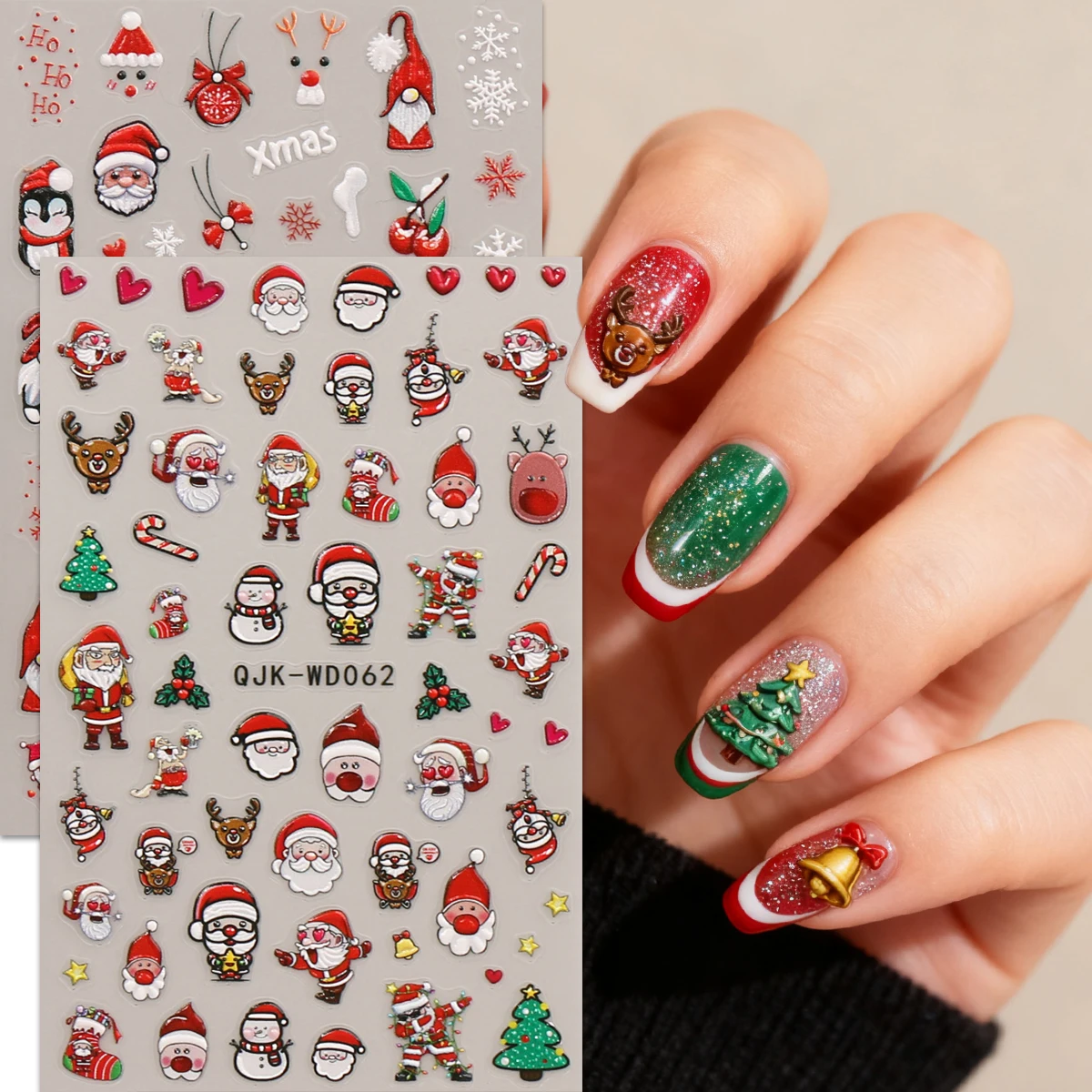 2pcs winter Christmas embossed nail art stickers, artistic nail art embossed stickers, easy application for nail decoration, DIY