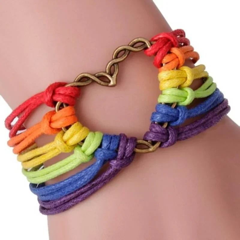 Delysia King Unisex Handmade Love Metal Braided Bracelets Trendy Rainbow Weave Bracelet Charms Designer