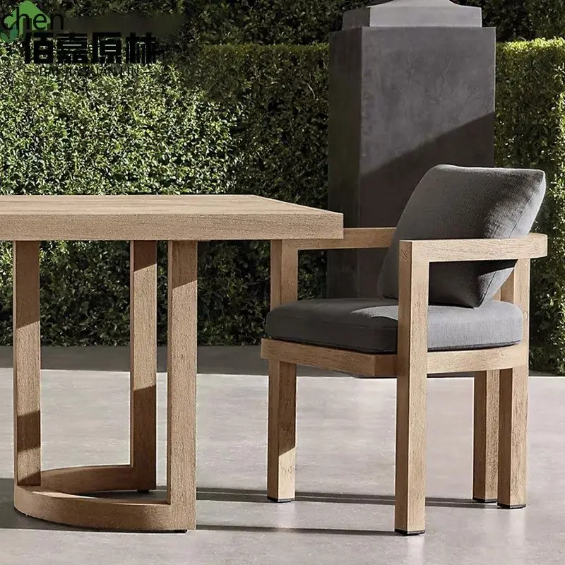 YFY Outdoor Table and Chairs Courtyard Solid Wood Leisure  Teak Long Table Waterproof Sunproof  Country Round Table Furniture