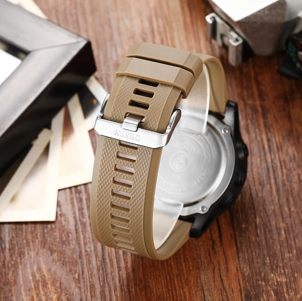 High Quality Black Grey Khaki Blue Green Rubber Strap with Buckle for OHSEN 1806