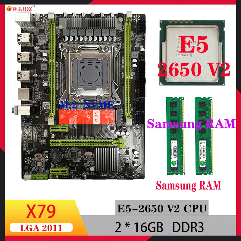 

WJJDZ x79 motherboard kit xeon e5 2650 V2 Samsung 2*16gb RAM ddr3 memory lga 2011 motherboards set for pc gaming