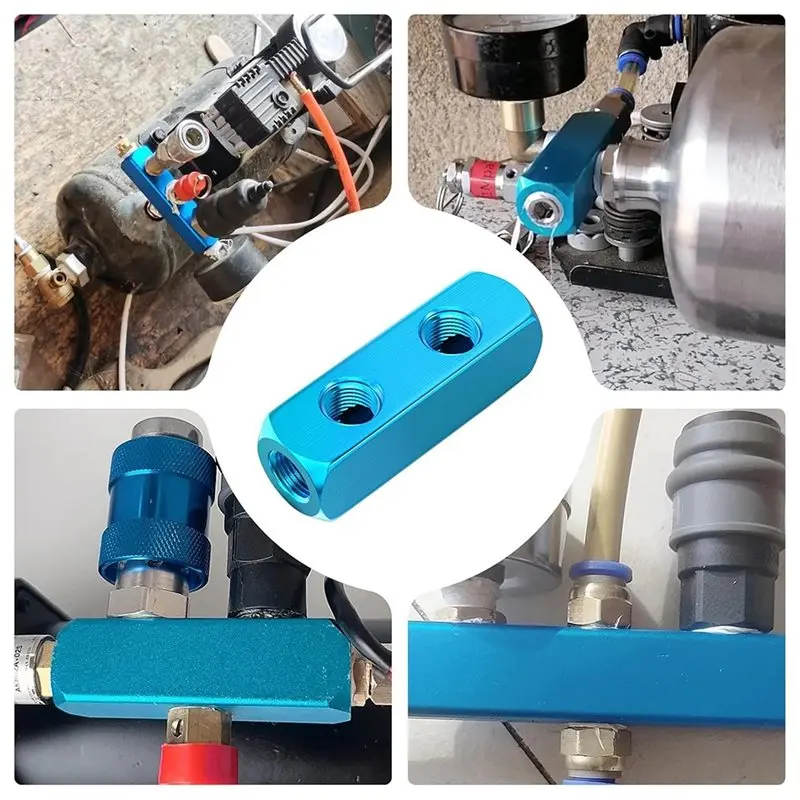 【OFF-SHELF】4 قطع 2 طرق 5 منافذ ضاغط هواء مشعب 1/4 بوصة منفذ إخراج 1/4 بوصة منفذ توريد فاصل كتلة توزيع الهواء من الألومنيوم #4