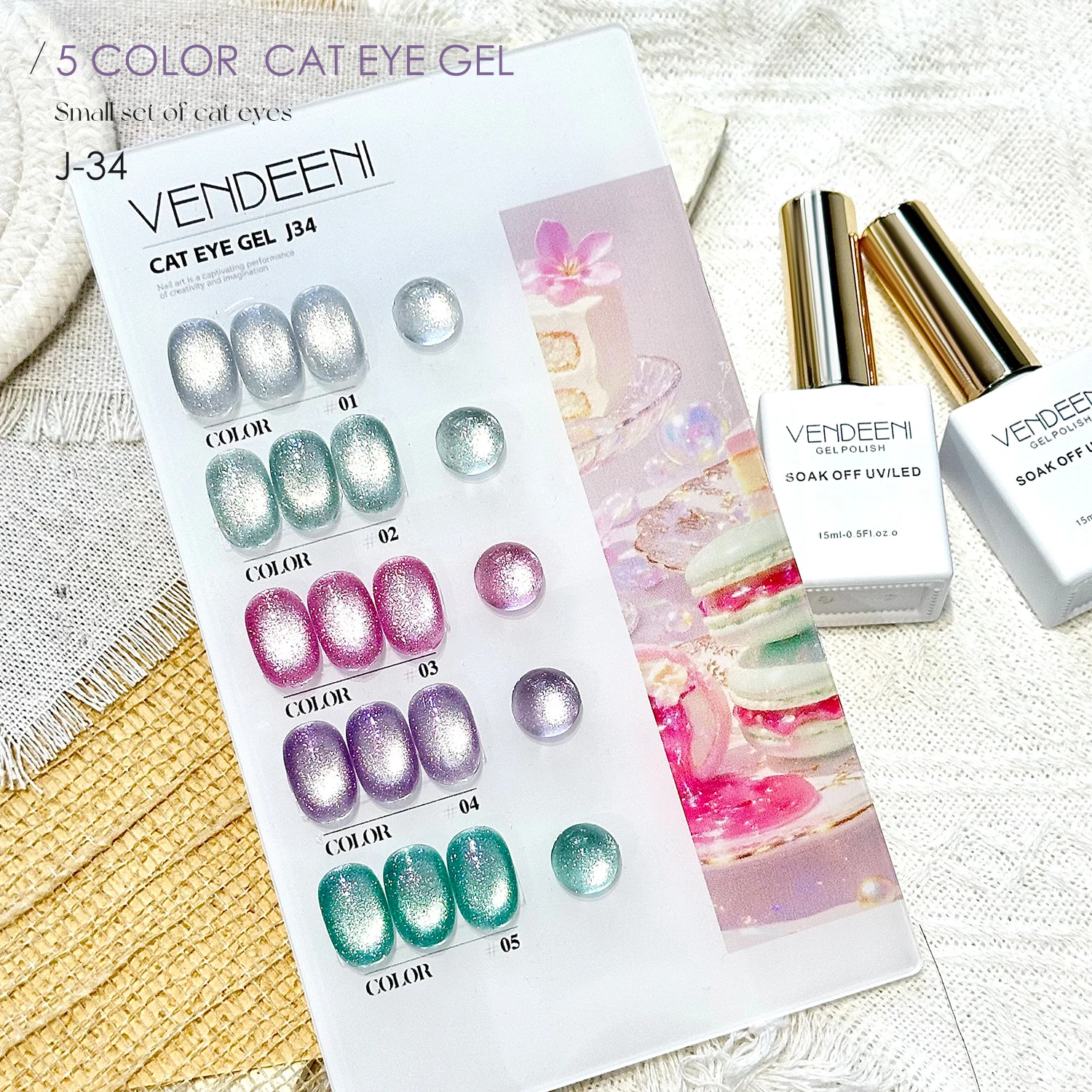 

Vendeeni ew Arrival Magnetic Gel 5Color HEMA Free Green Glass Beads Soak Off Uv Led Crystal Cat Eye Gel Polish Nail Supplies