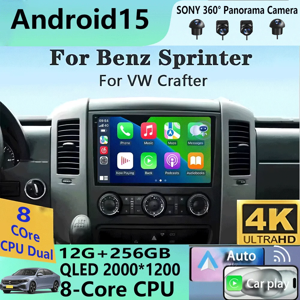 

10" Android 15 For VW Crafter For Mercedes Benz Sprinter Car Radio Multimedia Video Player GPS stereo CarPlay+auto WIFI+4G DSP