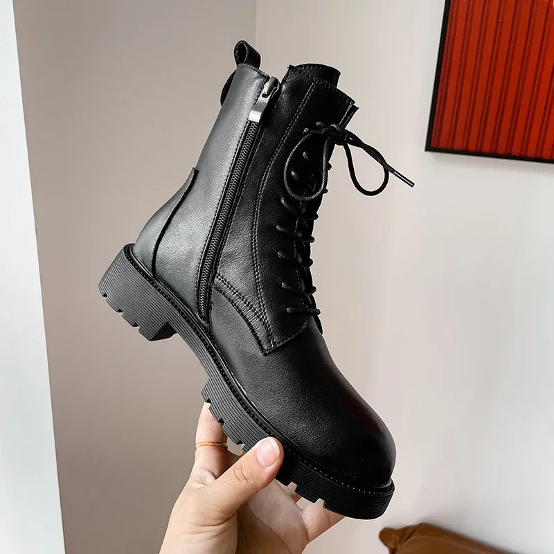 JOZHAMTA Size 33-41 Ankle Booties for Women Winter 2023 Ins Fashion Platform Chunky Heels Shoes Womans Casual Office Short Boots