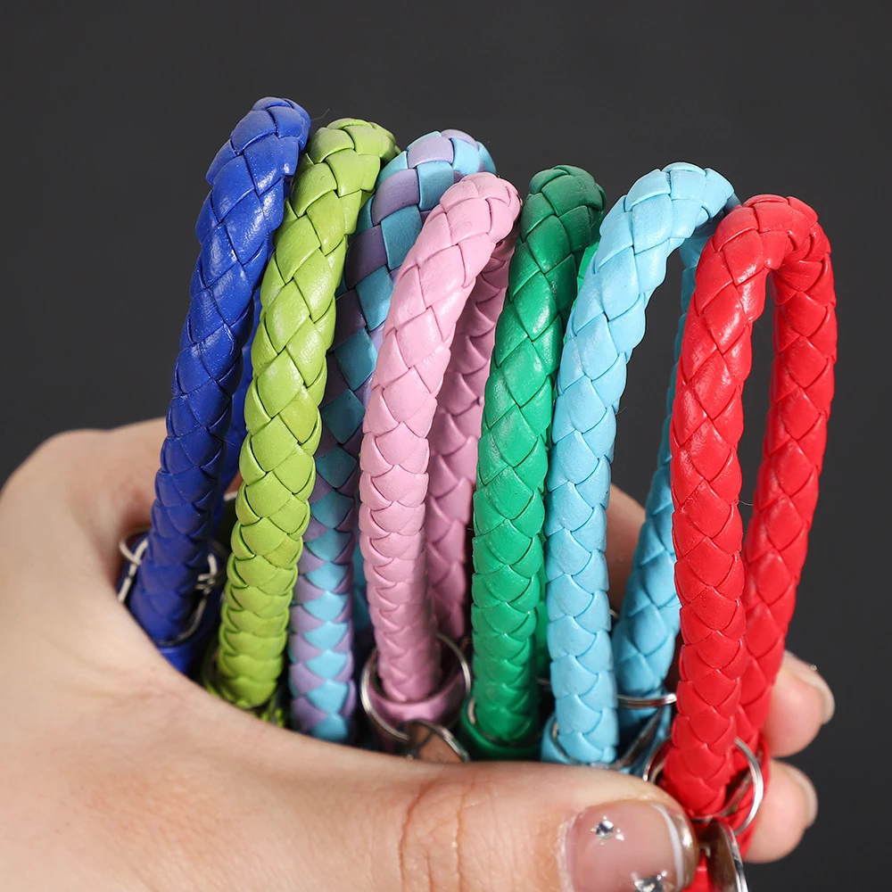 Multicolor Pu Leather Woven Rope Keychain For Men Women Car Key Holder DIY Handbag Ornaments Handmade Keyring Accessories Gift