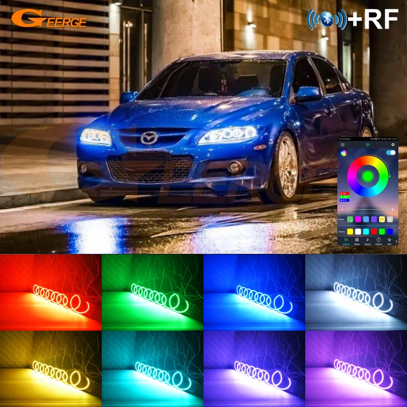 For Mazda 6 Mazda6 Mazdaspeed 6 MS6 Atenza GG BT App RF Remote Control Multi-Color RGB LED Angel Eyes Halo Rings Day Light