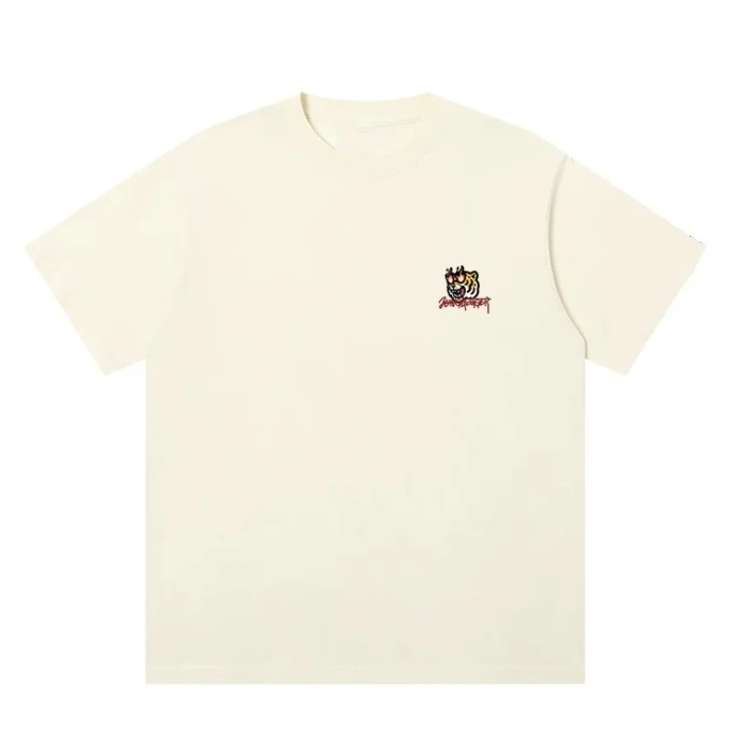 Korean Version  Jungle Tiger Fire Eyes T-Shirt, Retro Cartoon Graphic Men's and Women's Hip Hop Oversized Streetwear Casual Tee