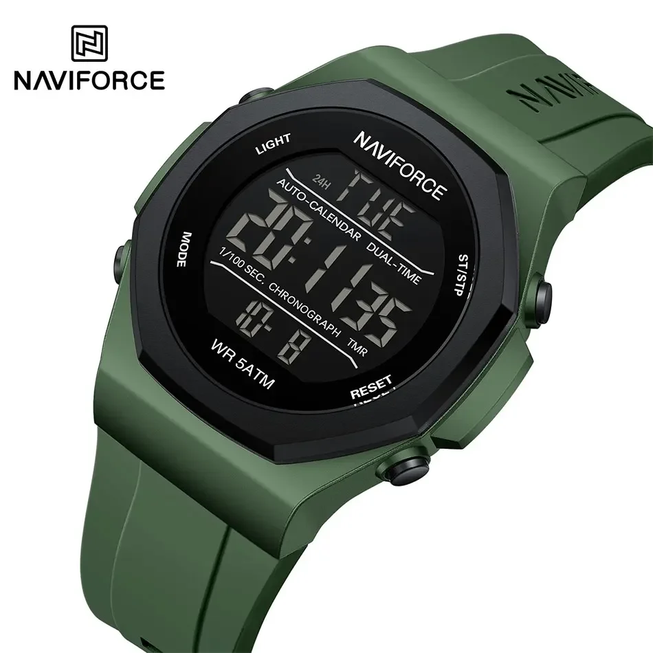 NAVIFORCE NF7117 Мужские спортивные часы на открытом воздухе с большим экраном ЖК-электронные водонепроницаемые светящиеся военные цифровые наручные часы