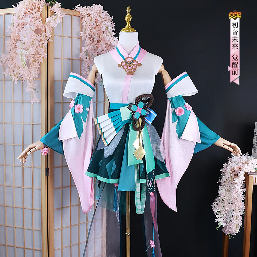 Auf Lager XS-3XL Miku Cosplay Kostüm Perücke Anime Onmyyoji Mikuu Standard unweiterent wickelte Kimono Kleid Halloween Party Outfits für Frauen