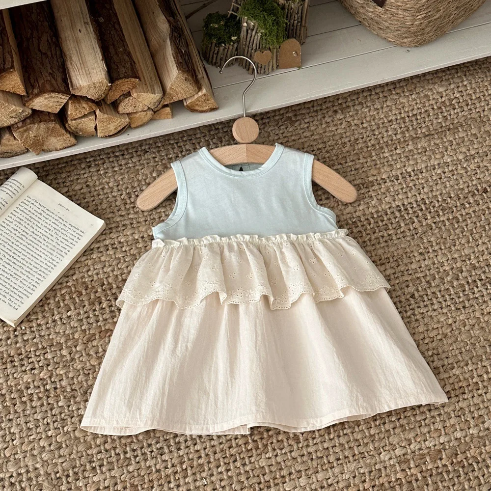 2026 Summer New Girls Sleeveless Vest Dress Infant Cute Lace Princess Dress Baby Girl Patchwork Dress Toddler Clothes