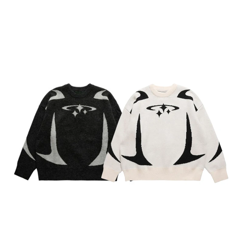 

Men's Vintage Knitwear Y2K Stars Graphic Sweaters Winter Harajuku Oversized Pullover Sweater Unisex Aesthetic Clothes For Teens