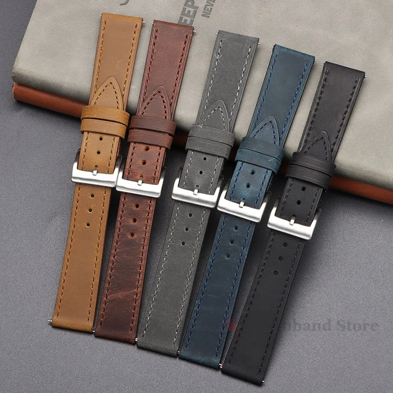 Quick Release Vintage Retro Genuine Leather Watch Band 18mm 19mm 20mm 21mm 22mm Soft Watch Bracelet Men Women Watch Strap