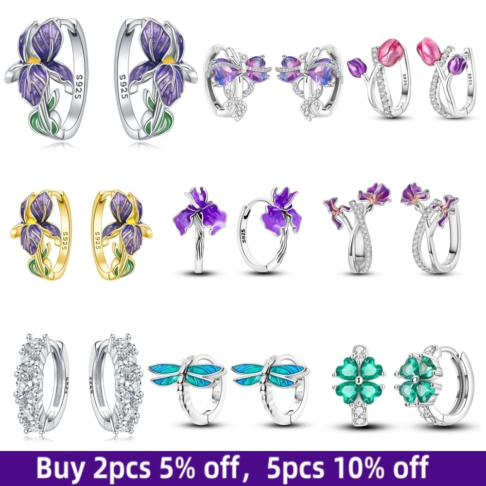 

CYCUFF 925 Sterling Silver Hoop Earrings Hypoallergenic Purple Flowers Series Earring Jewelry For Women Fine Wedding Party Gifts