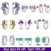 CYCUFF 925 Sterling Silver Hoop Earrings Hypoallergenic Purple Flowers Series Earring Jewelry For Women Fine Wedding Party Gifts
