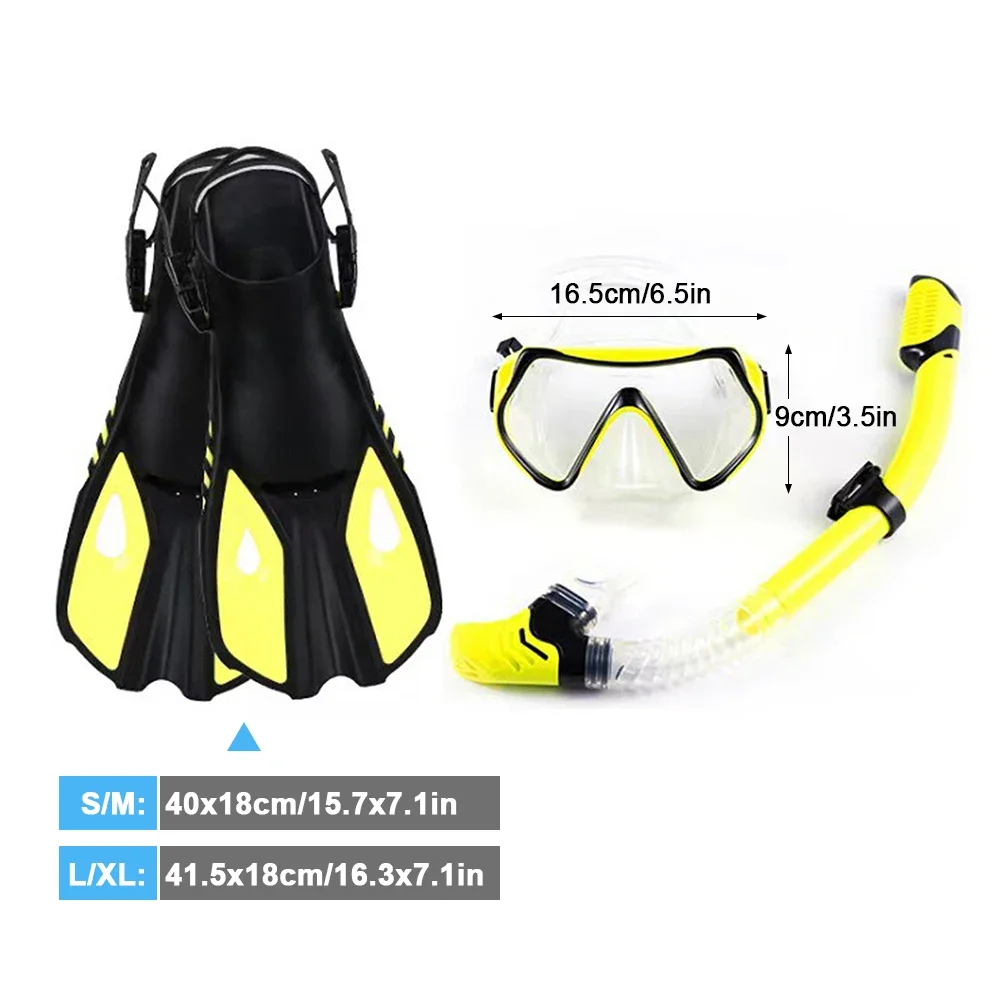 Tempered Glass Diving Goggles, Three-Window Diving Mask, Full Dry Snorkel, Adjustable Fins, Perfect for Underwater Exploration